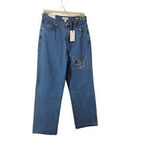 4236) Forever 21 90's Fit Cut Out Butterfly Loose Legs Relaxed Fit Jeans Sz 26
